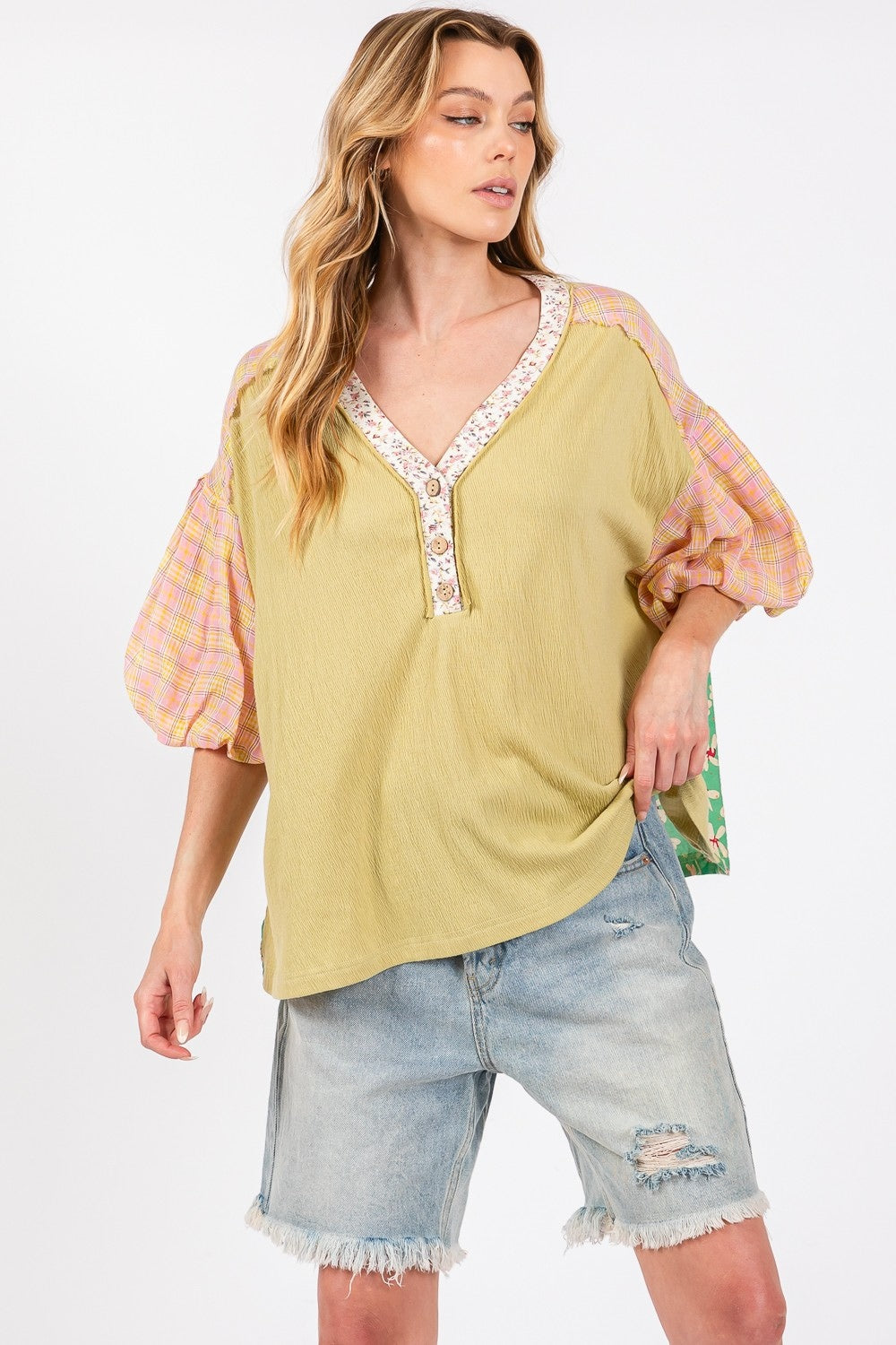 Color Block Bubble Sleeve Top