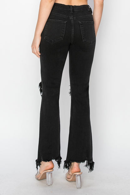 RISEN Full Size Distressed Raw Hem Flare Jeans with Pockets