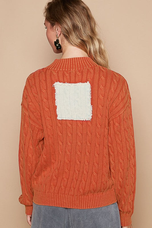 Cable-Knit Peace Patch Dropped Shoulder Sweater