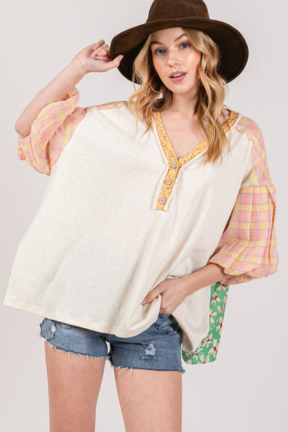 Color Block Bubble Sleeve Top