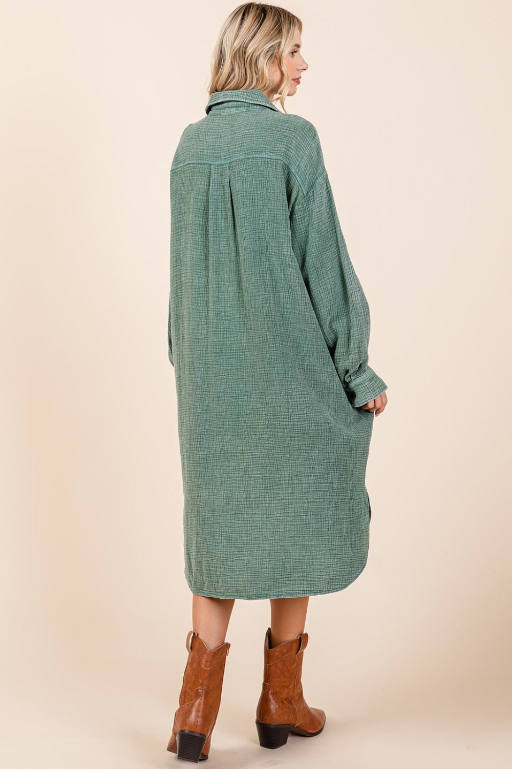 Mineral Wash Cotton Gauze Midi Shirt Dress