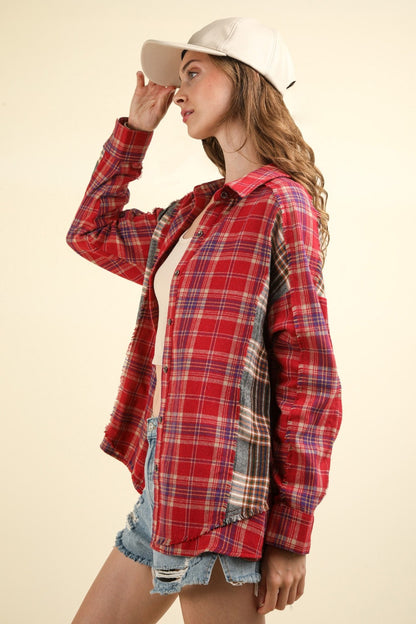 Contrast Plaid Raw Detail Shirt