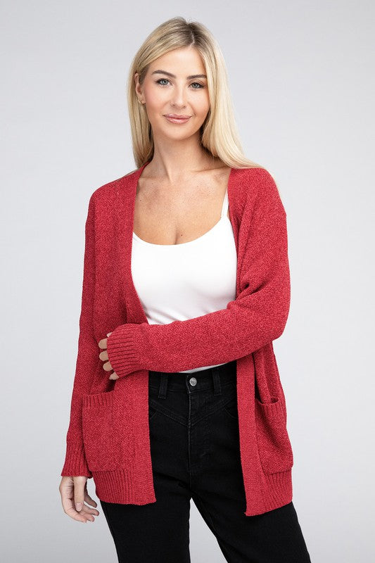 Melange Open Front  Cardigan