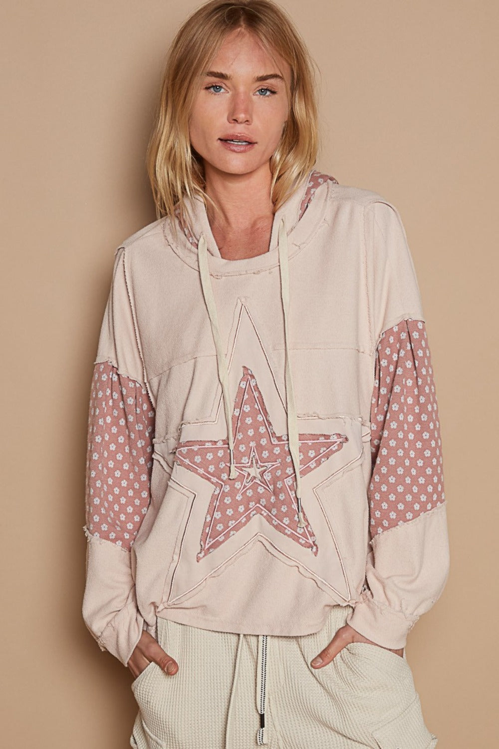 Star Patchwork Raw Edge French Terry Hoodie