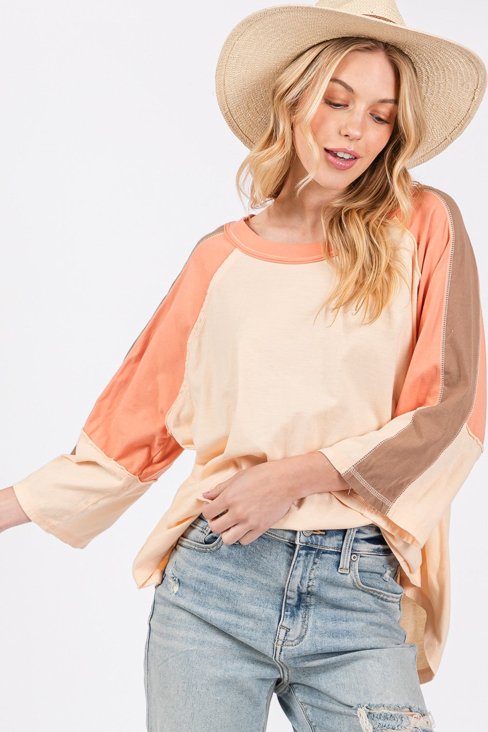 Color Block Curved Hem Top