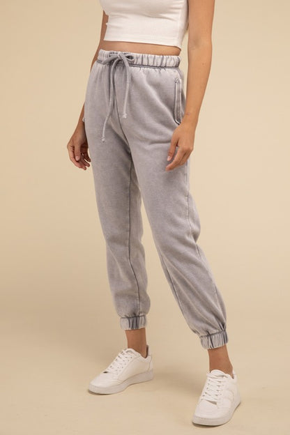 Acid Wash Fleece Jogger Sweatpants with Pockets