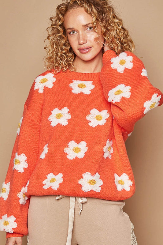 Daisy Pattern Drop Shoulder Sweater