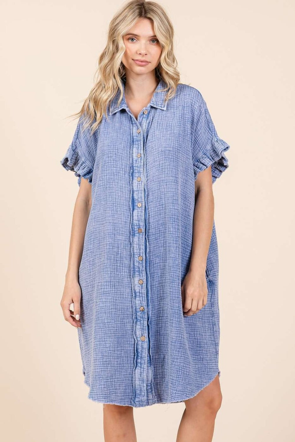 Mineral Wash Cotton Gauze Mini Shirt Dress