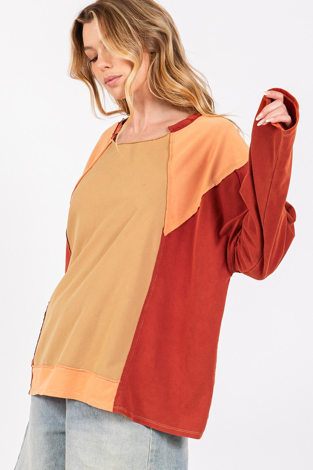 Mineral Wash Color Block Top