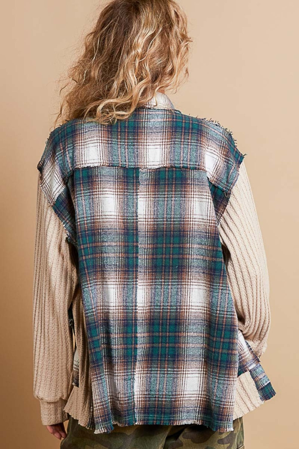 Plaid Contrast Button Down Shacket