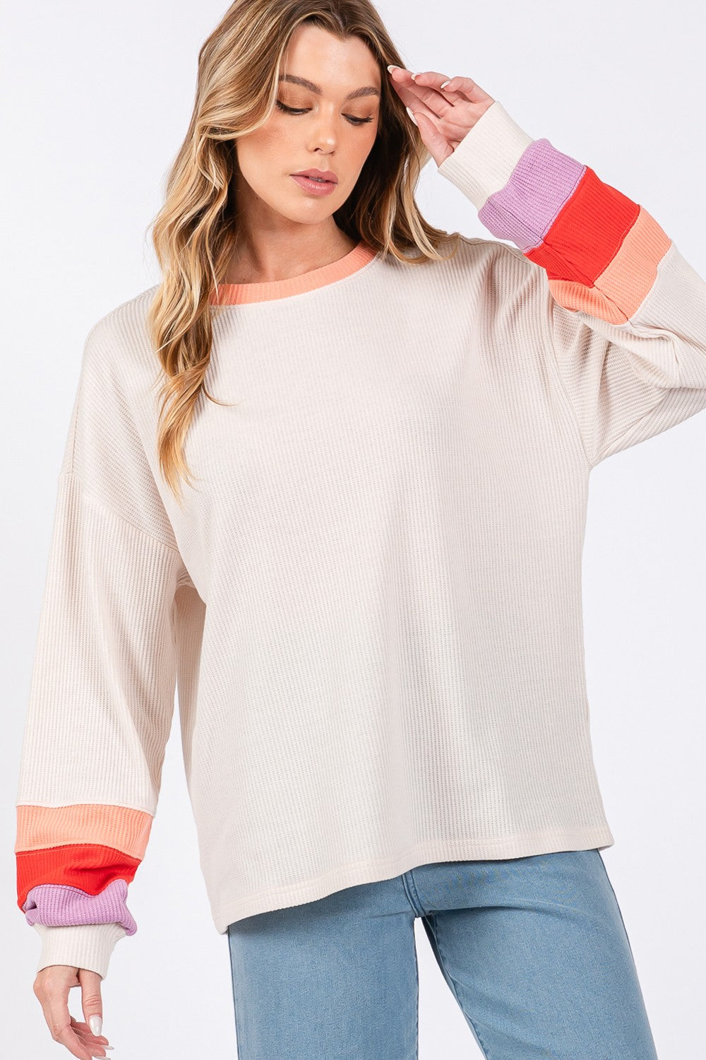 Color Block Waffle Knit Top