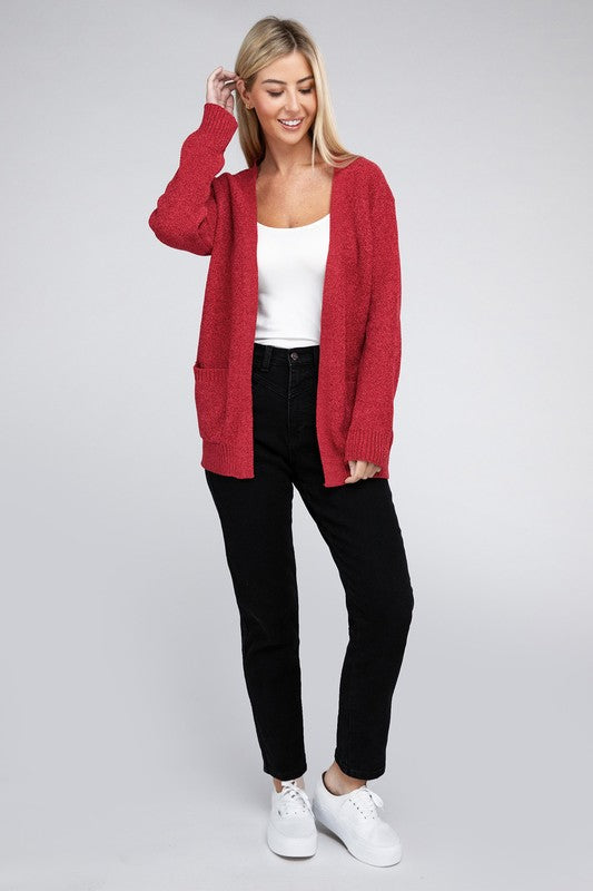 Melange Open Front  Cardigan