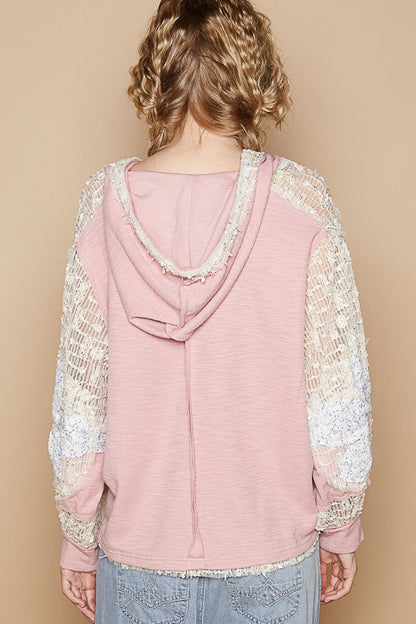 Star Patch Lace Long Sleeve Hooded Top