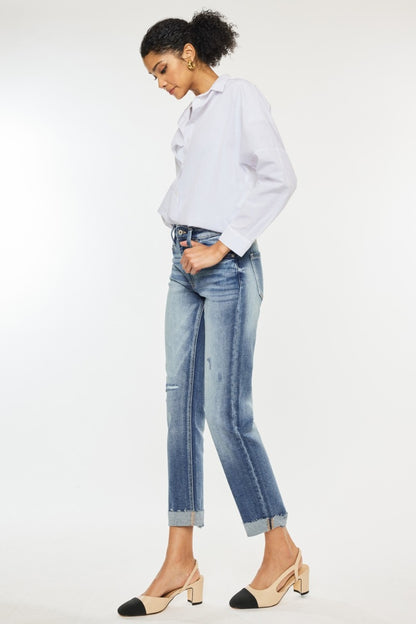 Kancan High Rise Cuffed Straight Jeans