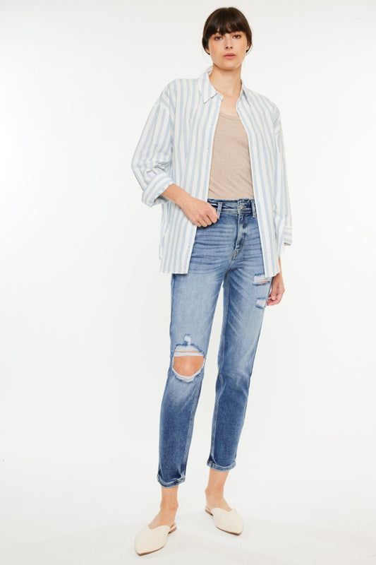 Kancan High Rise Distressed Straight Mom Jeans