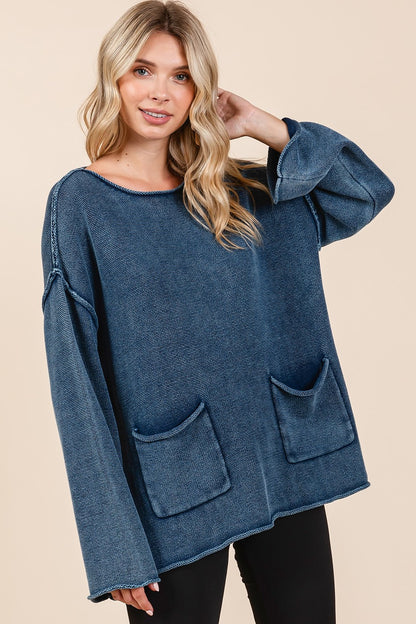 Mineral Wash Patch Pocket Cut Edge Sweater