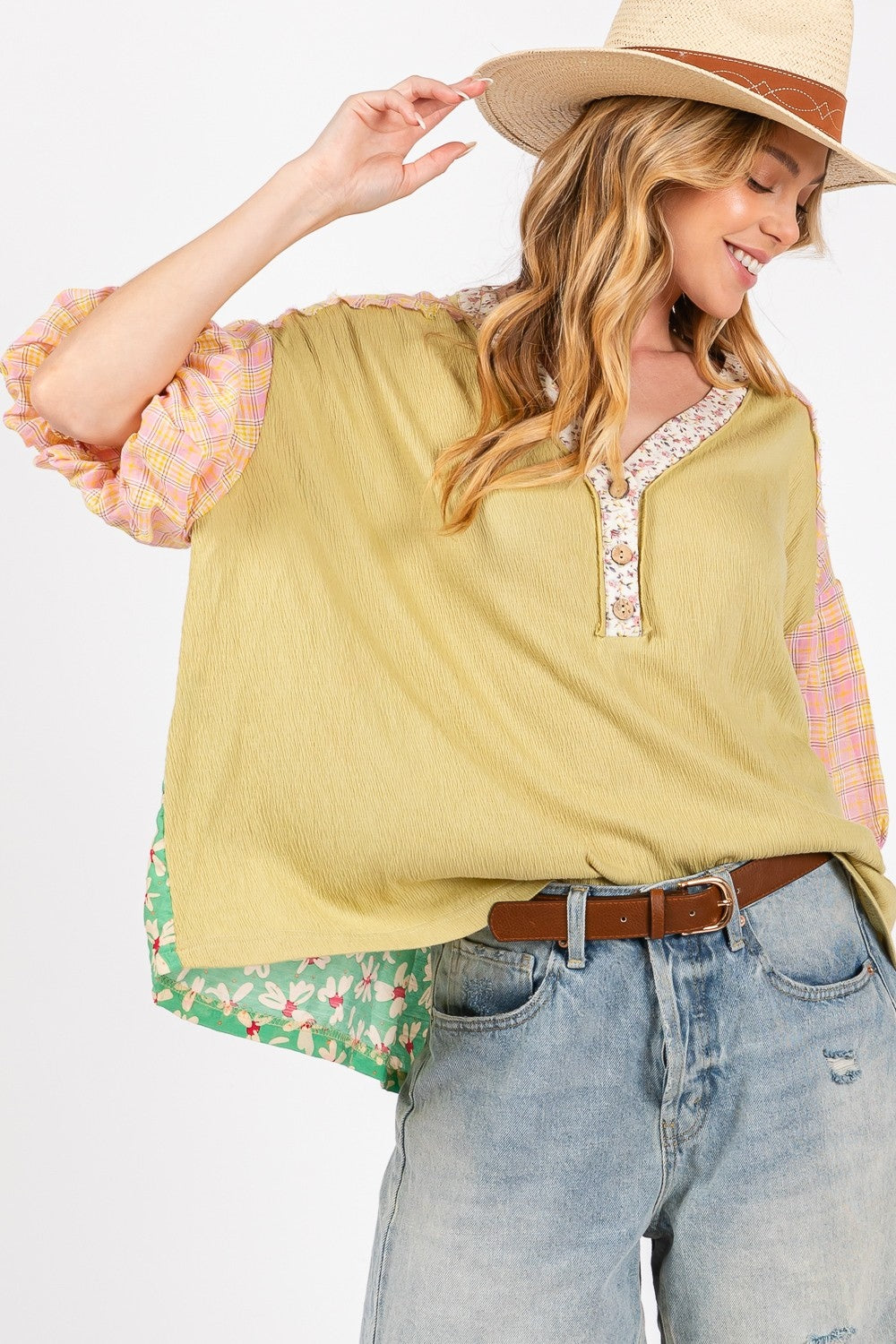 Color Block Bubble Sleeve Top