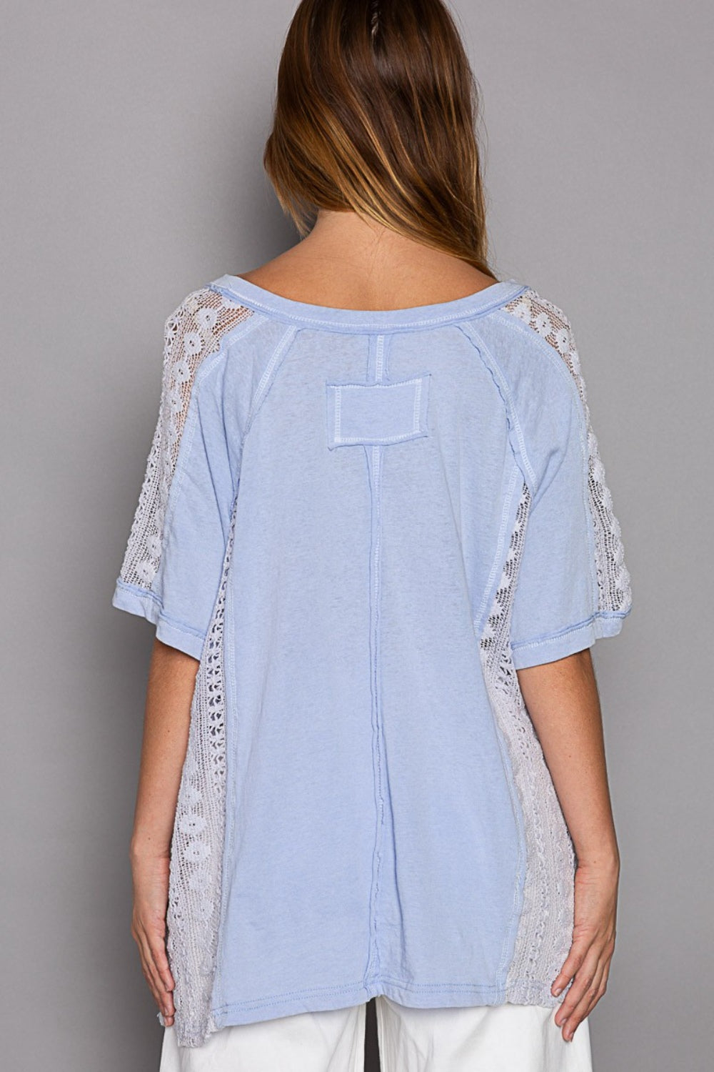 Short Sleeve Lace Crochet Panel Top