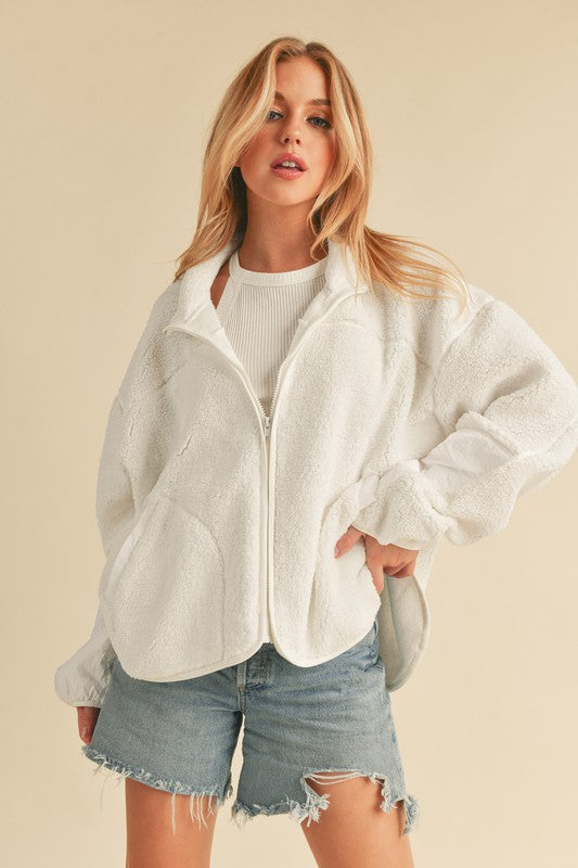 Zip Up Drop Shoulder Fleece Jacket