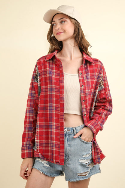 Contrast Plaid Raw Detail Shirt