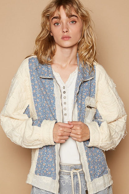 Floral Patchwork Zip Up Long Sleeve Jacket