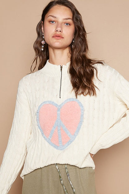 Cable-Knit Peace Patch Dropped Shoulder Sweater