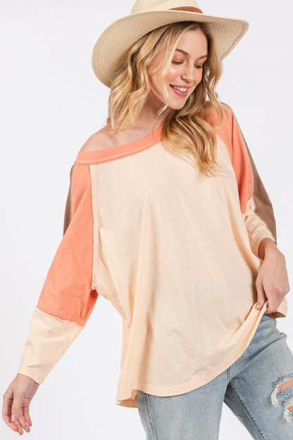 Color Block Curved Hem Top