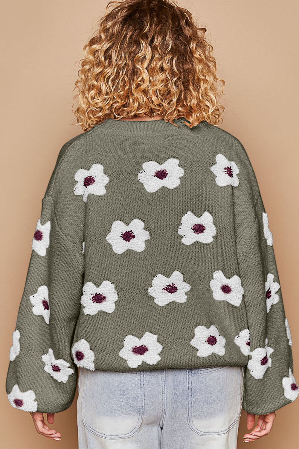 Daisy Pattern Drop Shoulder Sweater