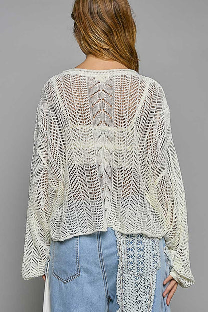 Openwork Balloon Sleeve Knit Cover Up