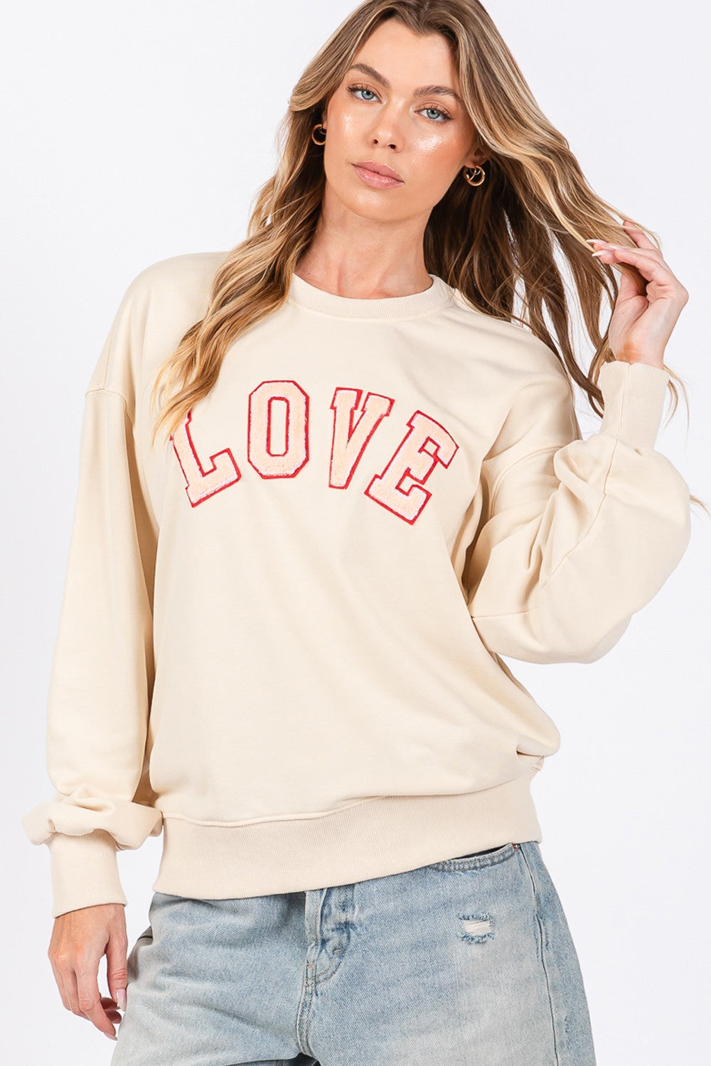 LOVE Path Applique Drop Shoulder Sweatshirt