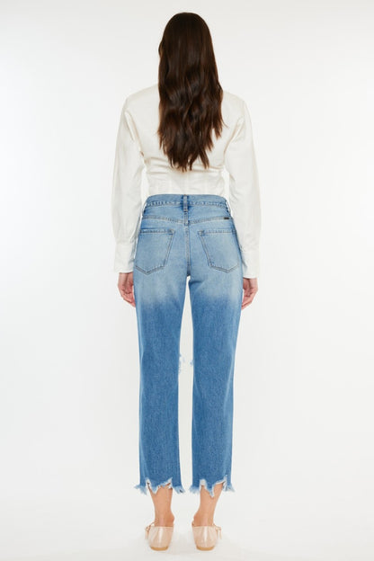 Kancan Distressed Frayed Hem Cropped Straight Jeans