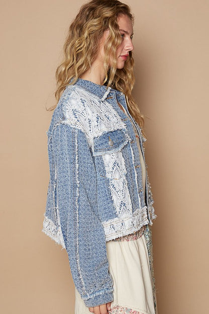 Crochet Patch Embroidered Button Up Jacket