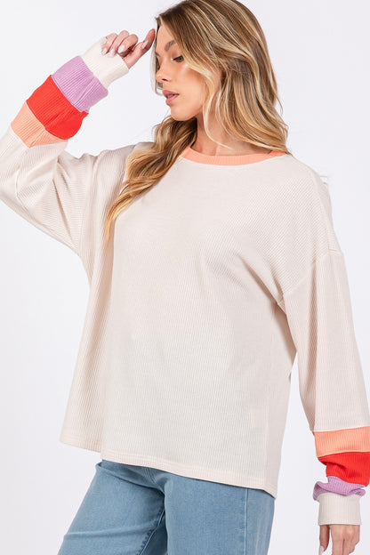 Color Block Waffle Knit Top