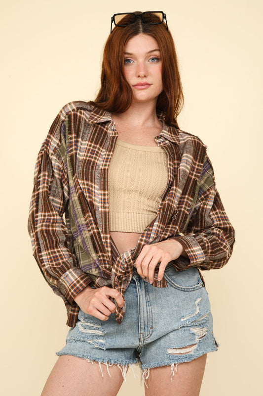 Contrast Plaid Raw Detail Shirt