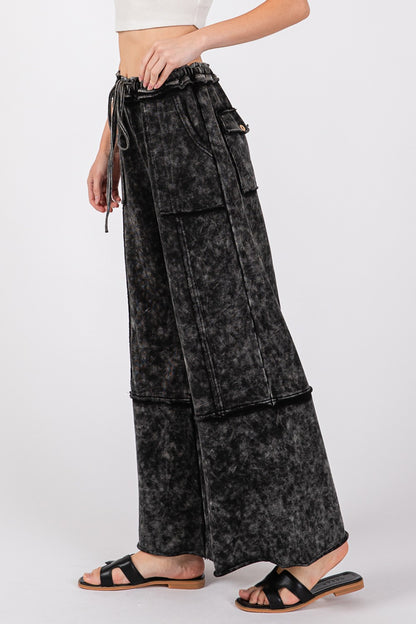 Mineral Washed Terry Wide Leg Pants