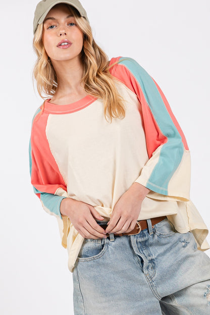 Color Block Curved Hem Top