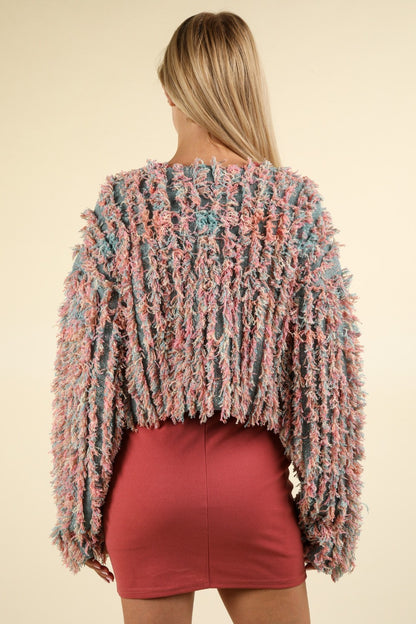 Shaggy Yarn Knit Zip Up Jacket