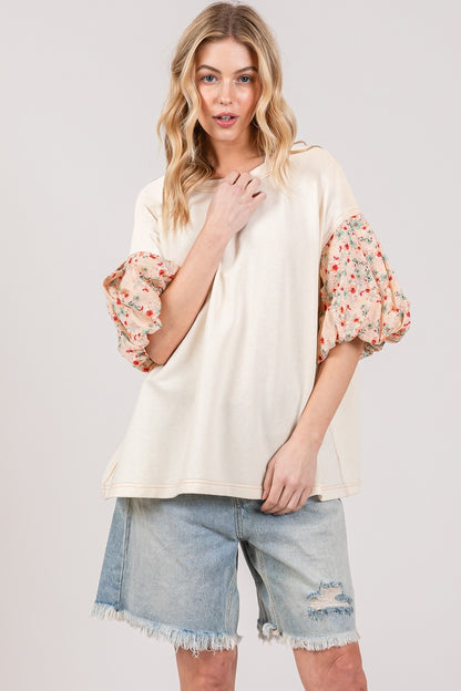 Round Neck Bubble Sleeve Oversize Top