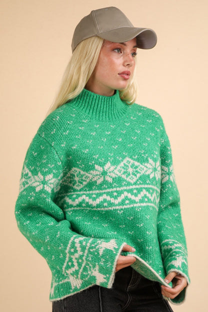 Christmas Element Mock Neck Long Sleeve Sweater