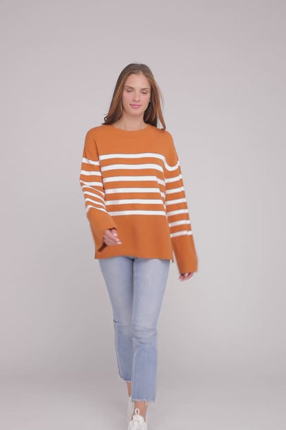 Ribbed Hem Stripe Sweater